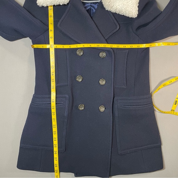 J. Crew Italian Stadium Cloth Faux Fur Collar Pea Coat; Wool Blend - Womens 2 - Picture 14 of 16